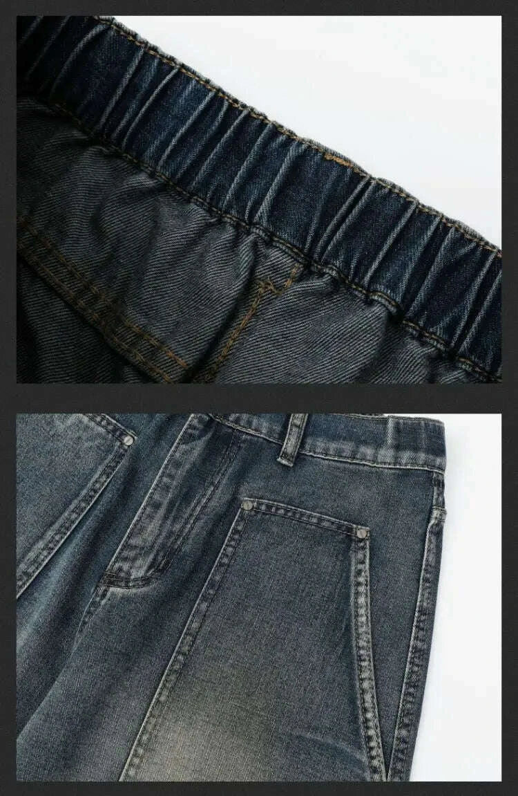 KIMLUD, Men's Jeans Spring And Autumn Fashion Straight Tube Loose Washed Casual American Retro Original Color Wide Rivet Logging Pants, KIMLUD Womens Clothes