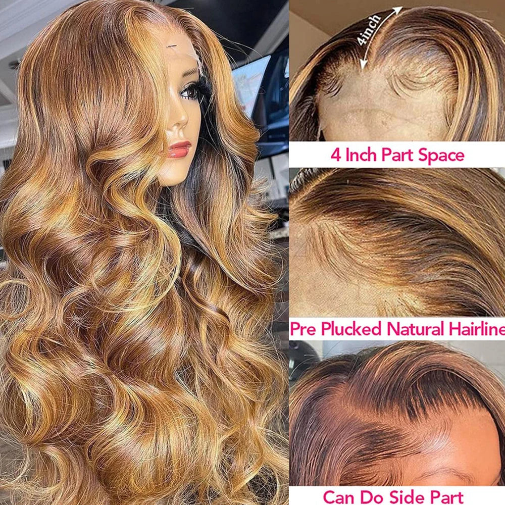 Highlight Body Wave Lace Front Wig Pre Plucked 13x4 13x6 HD Transparent Lace Frontal Closure Glueless Wigs For Women Human Hair