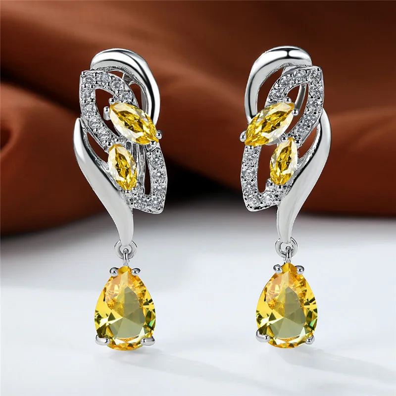 Crystal Zircon Clip Earrings Rainbow Stone — Blue | KIMLUD
