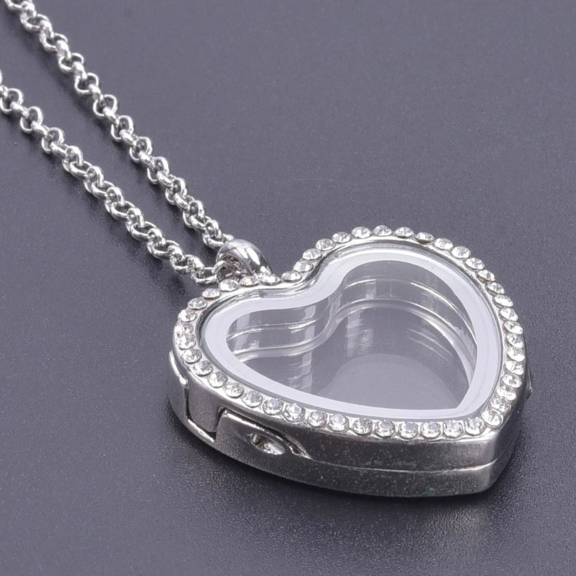Silver-Tone Heart-Shaped Glass Reliquary Locket Pendant With Antique Filigree Keepsake Window — Silver | KIMLUD