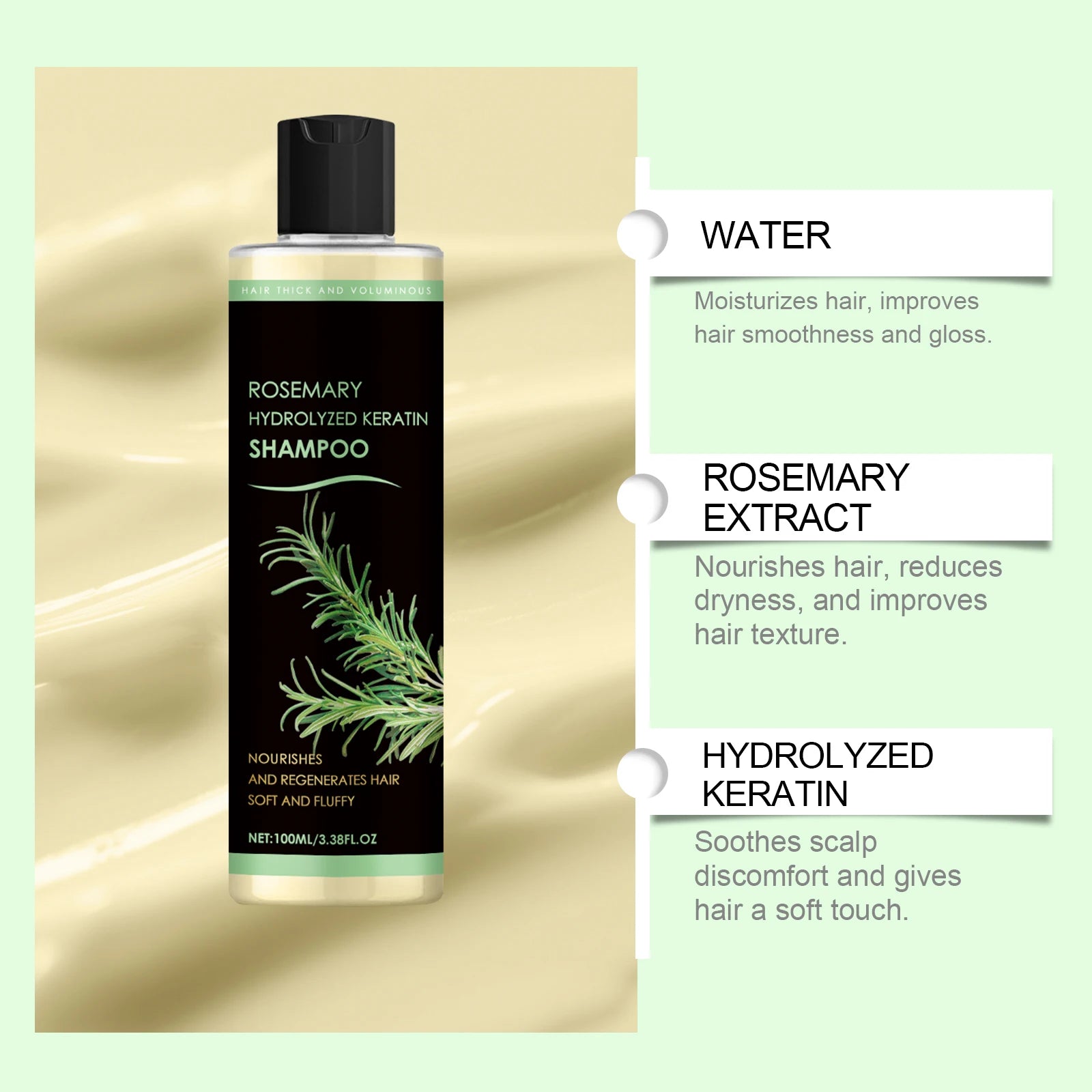 Rosemary-Infused Shampoo Thickening Deep Nourishing Scalp Care For All Hair Types — Black | KIMLUD