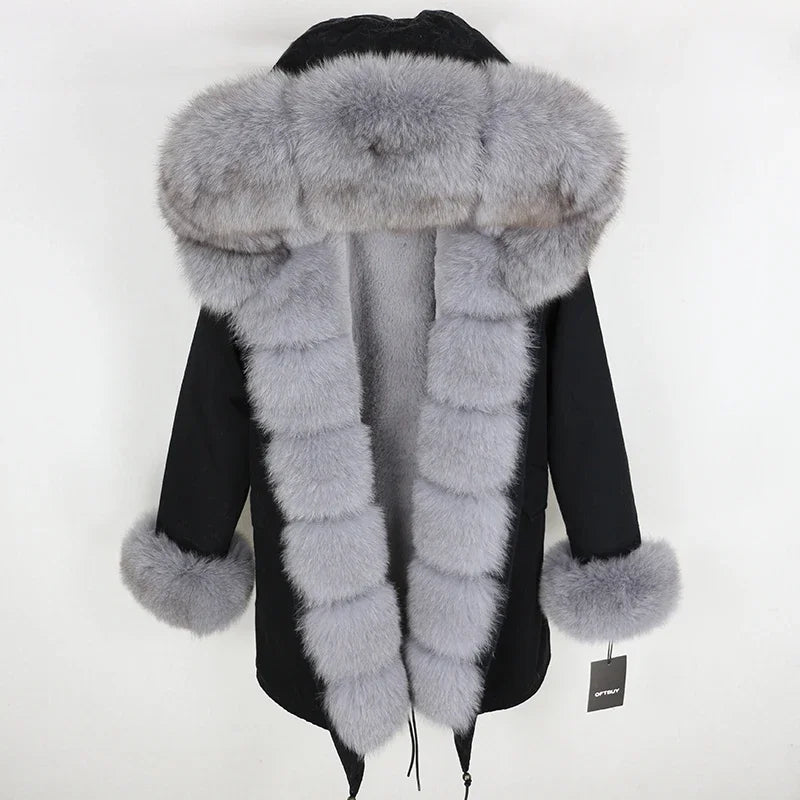 OFTBUY 2024 Fashion Winter Jacket Women Real Fur Coat Natural Real Fox Fur Collar Loose Long Parkas Big Fur Outerwear Detachable