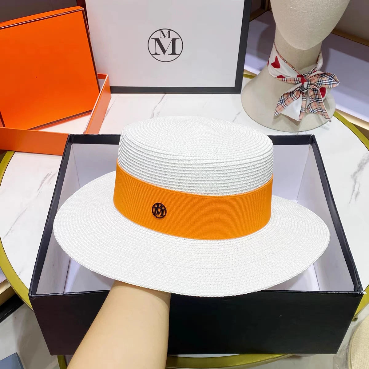 Ribbon Boater Straw Hat Sun Protection — Natural | KIMLUD