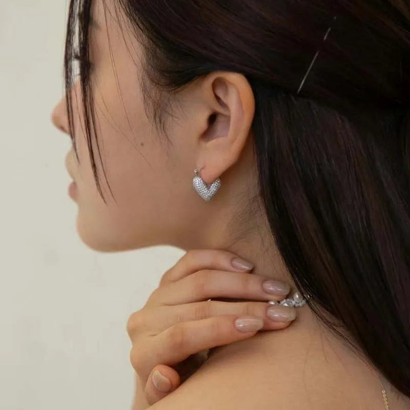 Gold-Tone Zircon Hoop Earrings Heartbeat Motif With Brilliant Crystals — Gold | KIMLUD