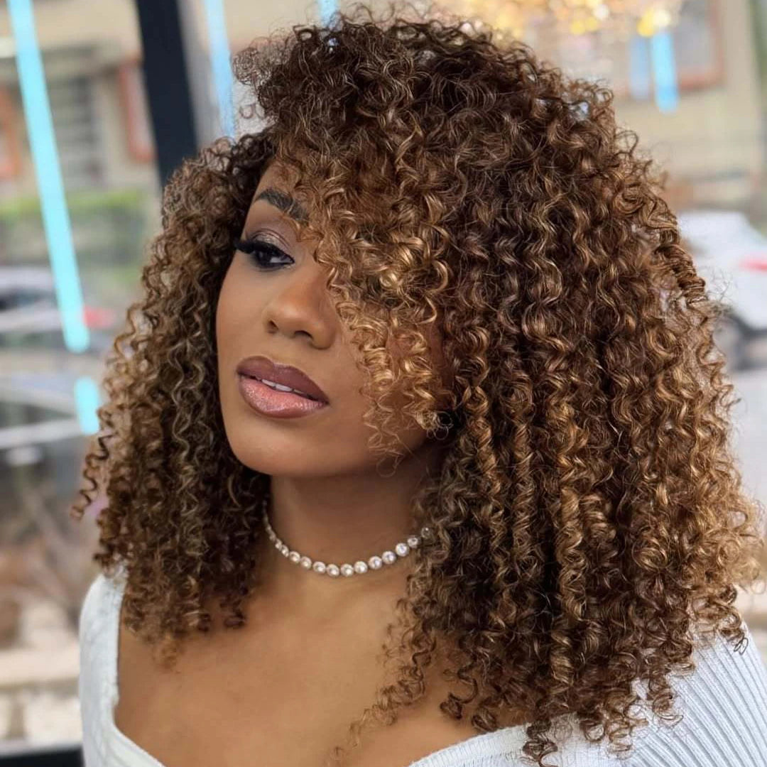 Wig Short Curly Bob Wigs And Extensions Glueless — Highlight Blonde | KIMLUD