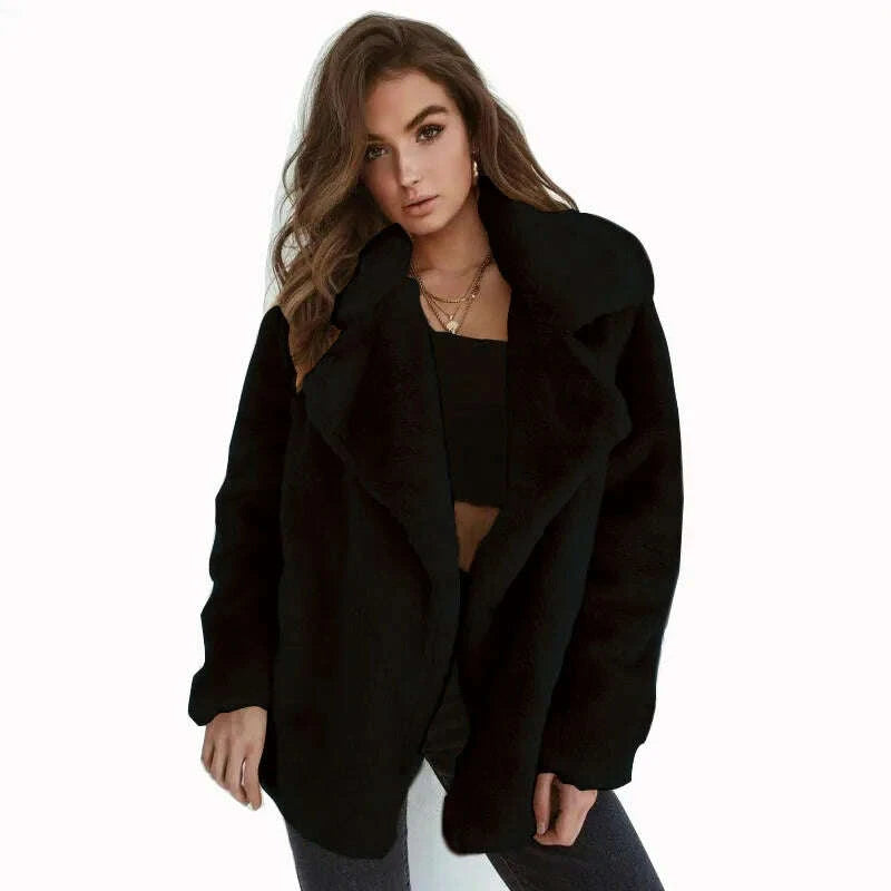 KIMLUD, Fashionable autumn and winter WISH jacket sexy plush lapel slim jacket, KIMLUD Womens Clothes