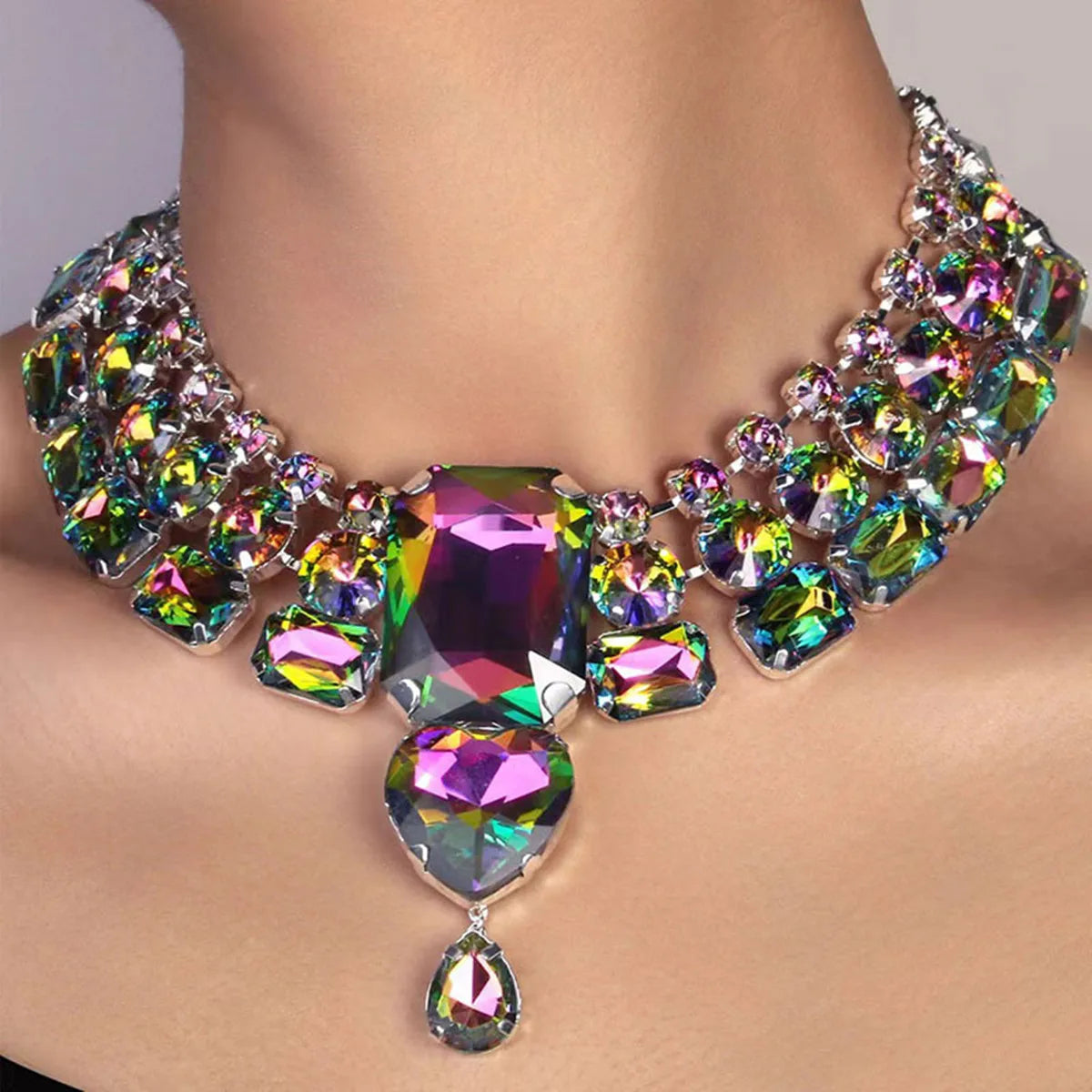 Crystal Square Necklace Set — Multi-Color | KIMLUD