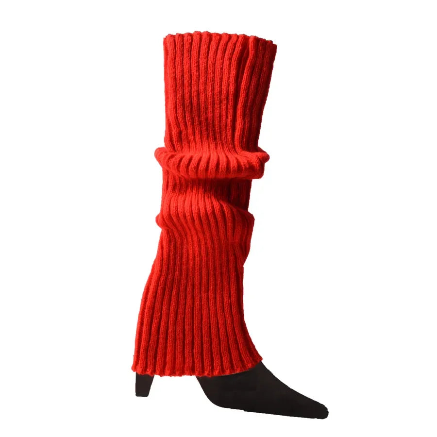 Knit Socks Neon Ribbed Leg Warmers — Black | KIMLUD