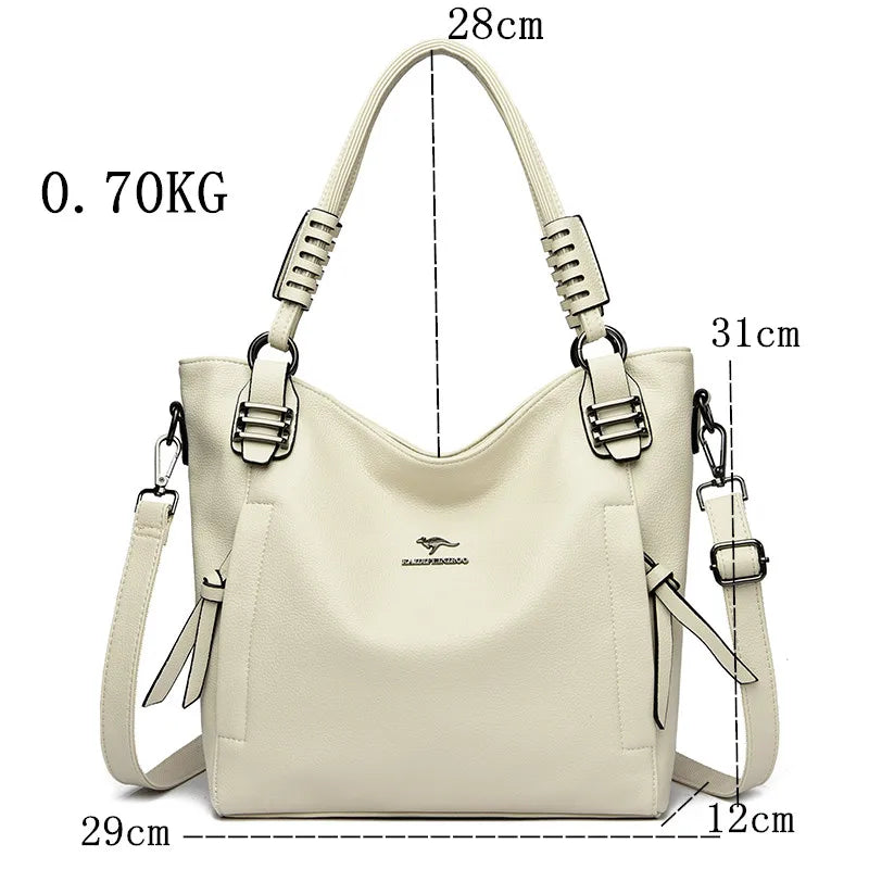 PU Leather Tote Bag Large Capacity — Soft Ivory | KIMLUD
