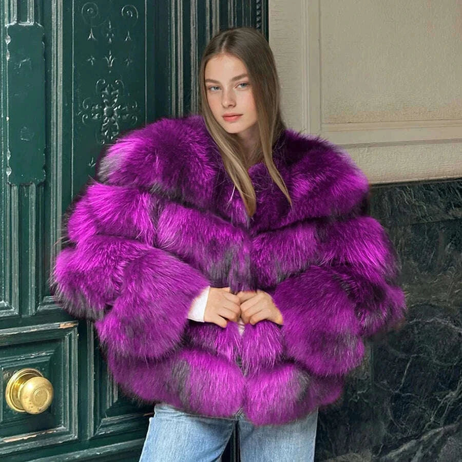 KIMLUD, Natural Racoon Fur Coats Round Collar Genuine Fur Coat Cropped Raccoon Fur Coat Winter Women Best Selling Real Fur Coat, KIMLUD Womens Clothes