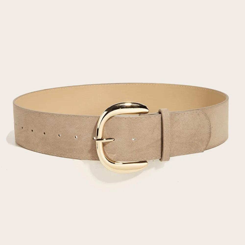 Suede Leather Wide Belt Pin Buckle — Black | KIMLUD