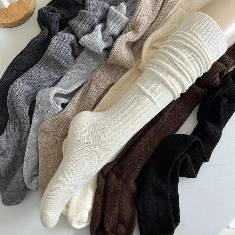 1/2pairs Women's Casual Knitted Long Socks Autumn Winter Solid Stockings Boot Calf Socks Over Knee Leggings Harajuku Lolita Sox