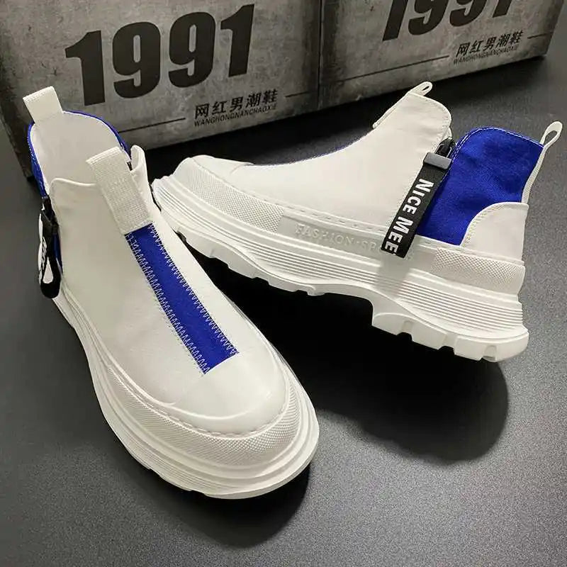 Men's Chelsea Boots – Thick Soles – Leather – White | KIMLUD