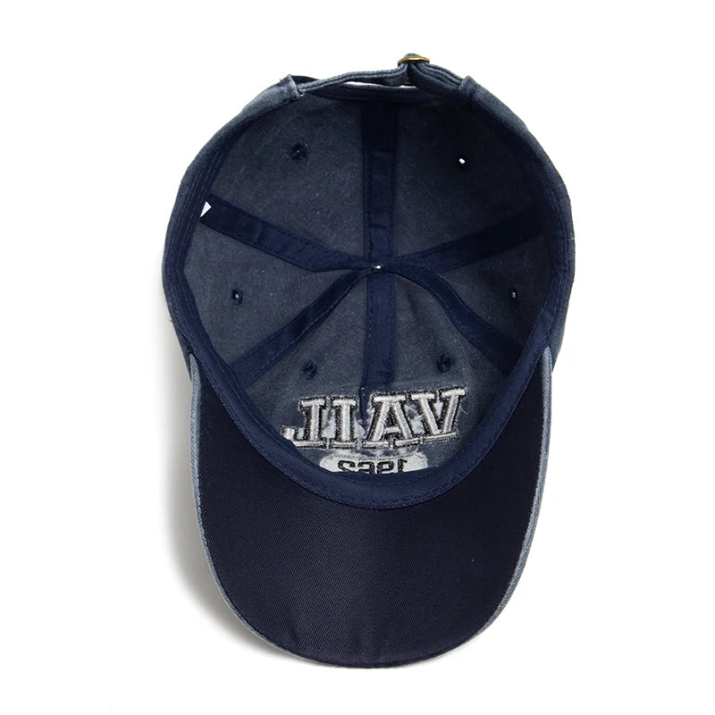 Cotton Baseball Cap VAIL Letter Embroidered — Black | KIMLUD