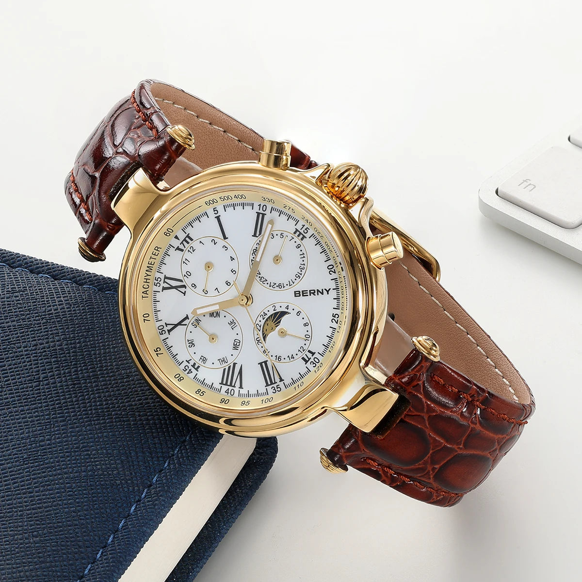 Genuine Leather Retro Automatic Watch — Black | KIMLUD