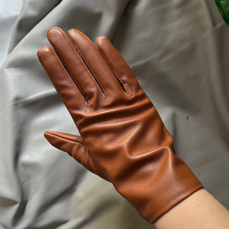 Leather Gloves Genuine Lambskin Short Black | KIMLUD