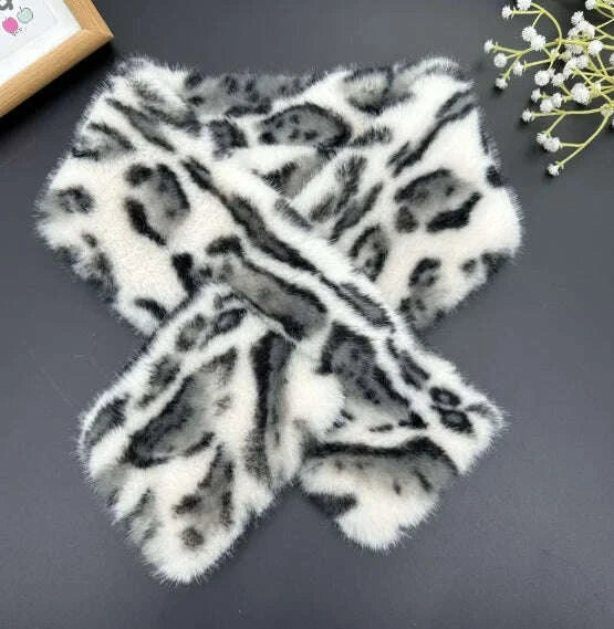 KIMLUD, Winter Leopard Faux Rabbit Fur Scarf Women Girls Scarf Soft Plush Scarves Solid Color Neck Collar Warmer Stuff Christma Gift, KIMLUD Womens Clothes