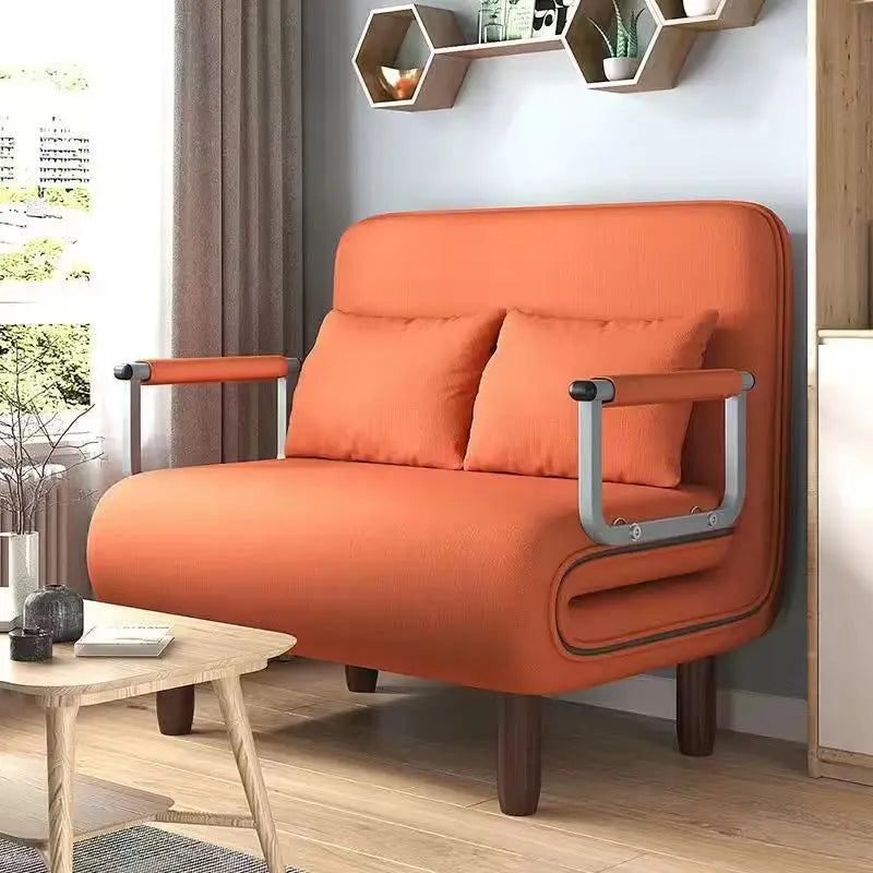 Foldable Metal Sofa Bed Dual-Purpose — Orange | KIMLUD