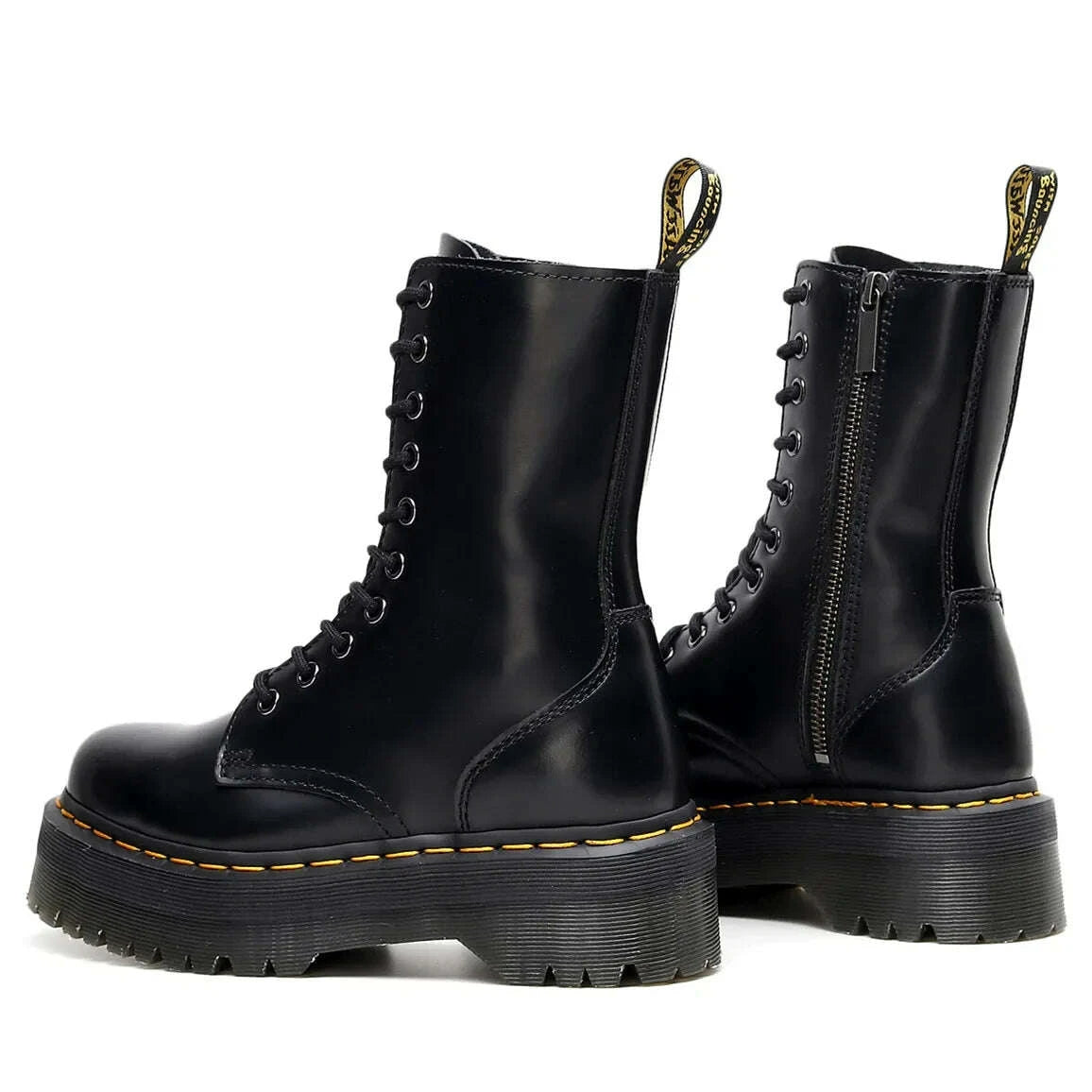 KIMLUD, Women's Motorcycle Boots 10 Holes Thick Bottom Side Zipper British Style Long Booties Flatform Work Boots round Toe Mid Heel, KIMLUD Womens Clothes