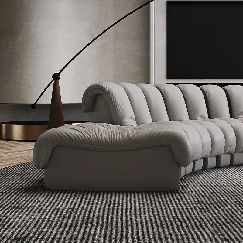 Leather Curved Modular Sectional Sofas - Black | KIMLUD