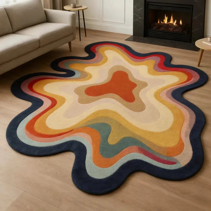 Abstract Plush Rug Irregular Shape — Navy | KIMLUD
