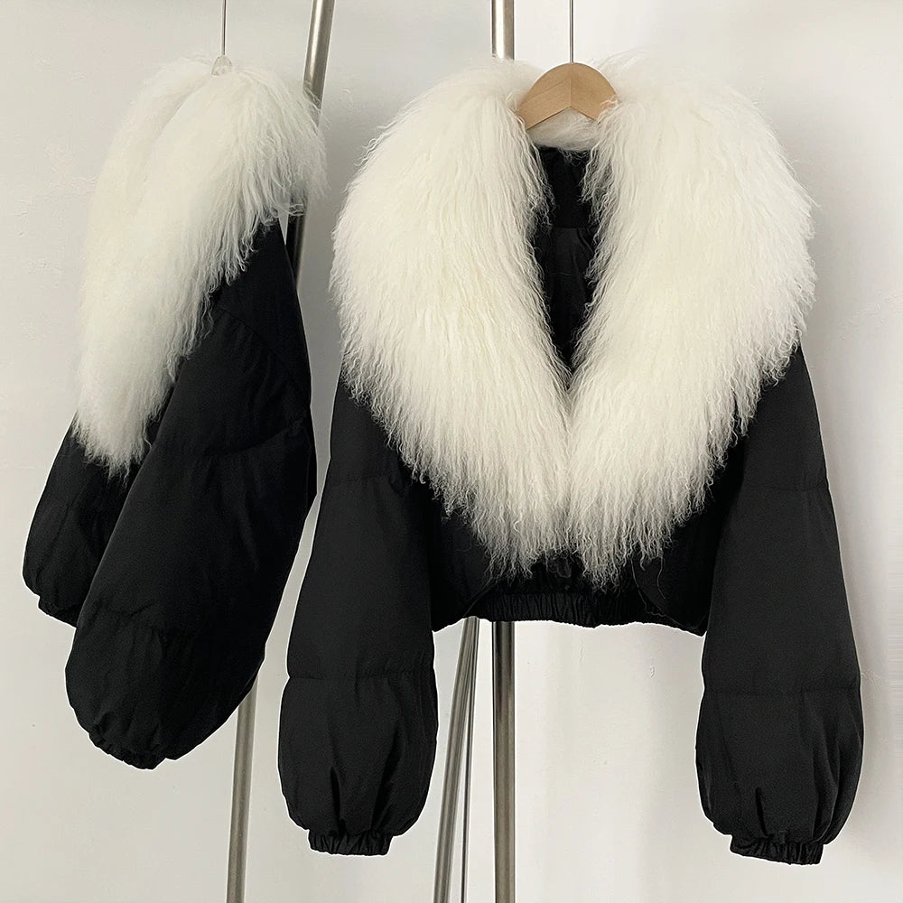 Down Coat – Real Fox Fur Trim – Duck Down – Natural | KIMLUD