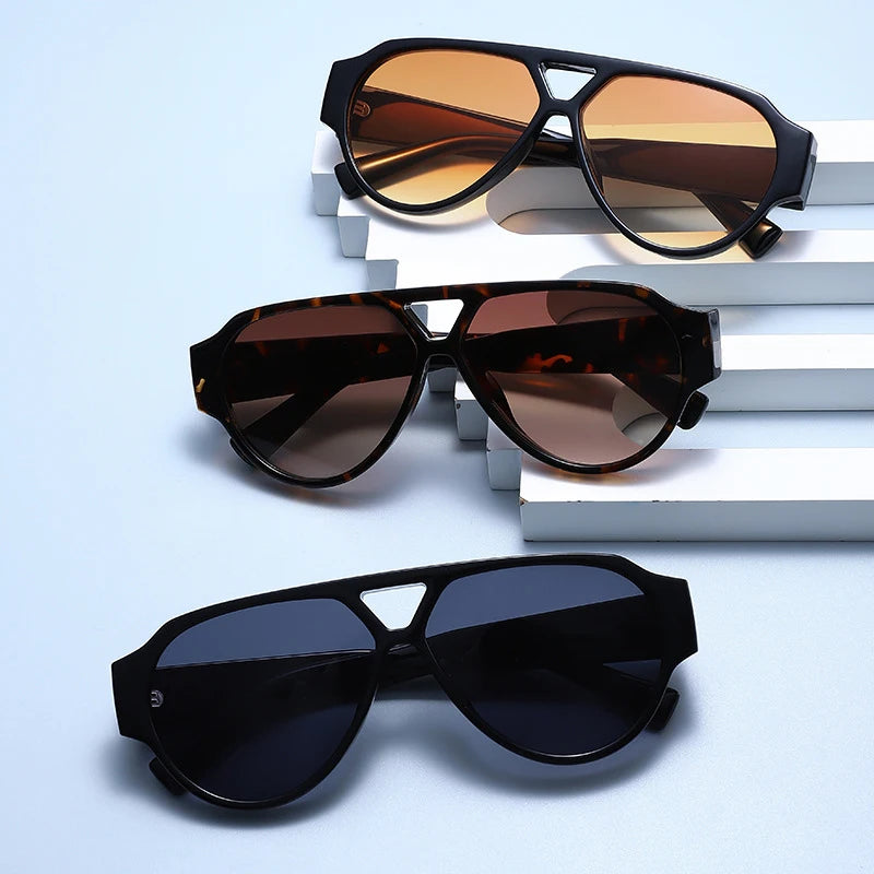 Oversized Pilot Sunglasses Double Bridges — Red And Green | KIMLUD