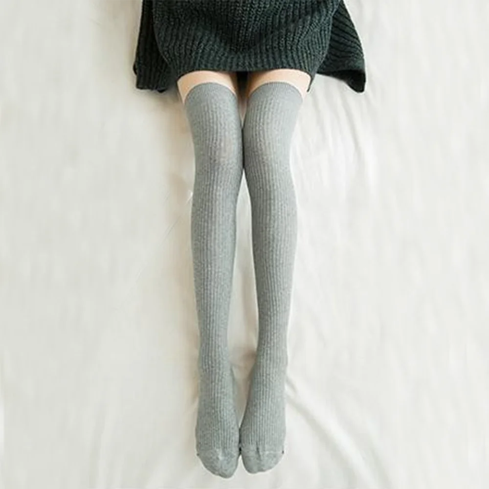 Knit Ultra-Warm Over-Knee Stockings Striped — Black | KIMLUD