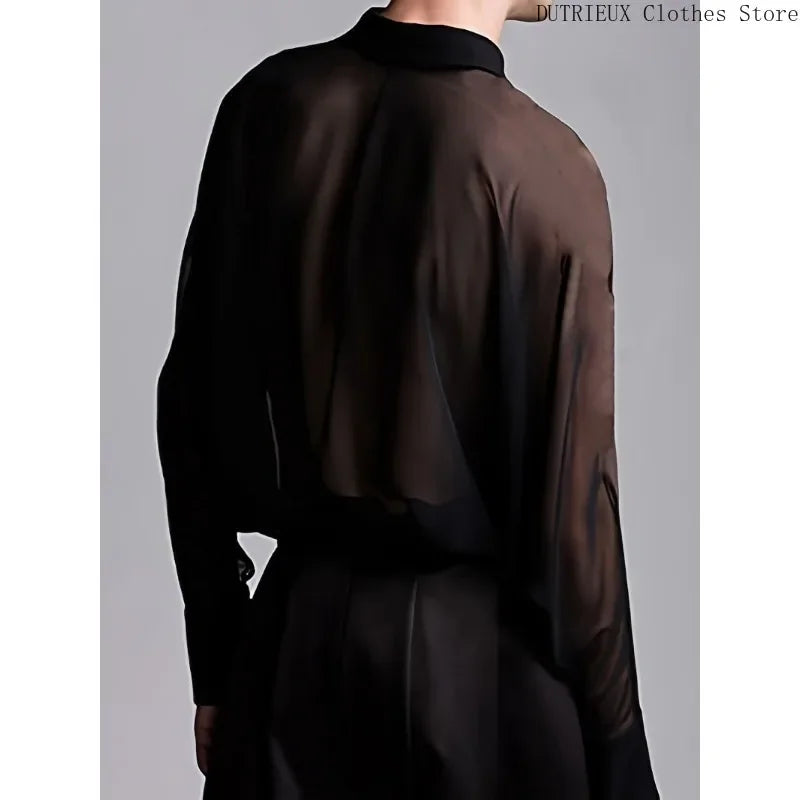 Semi-Sheer Polyester Shirt Breathable — Black | KIMLUD