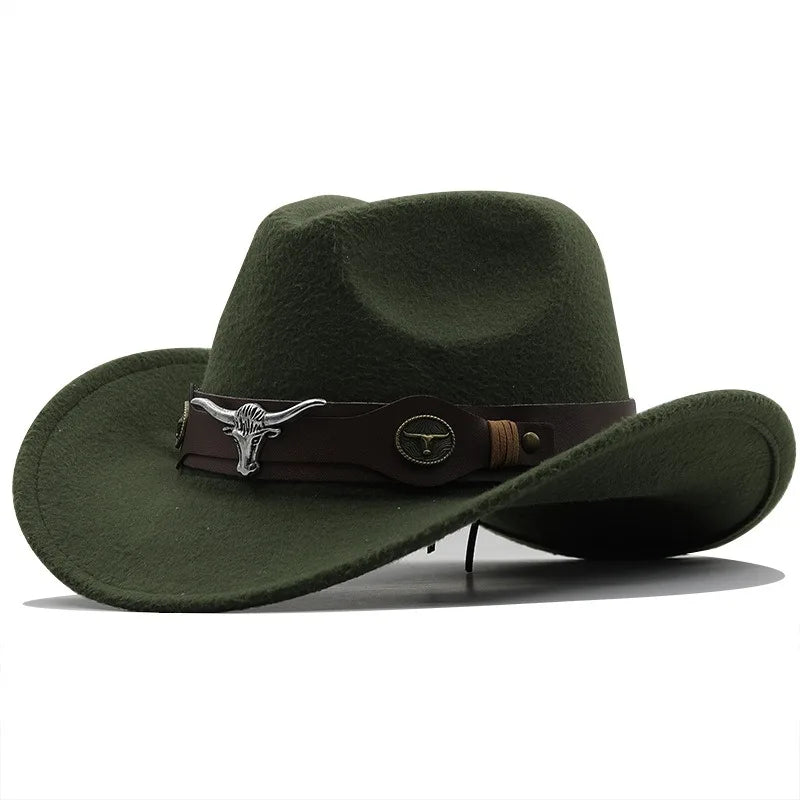 Felt Cowboy Hat Rolled-Up Buckle-Belt Turquoise-Band Bling-Star — Chocolate Brown | KIMLUD