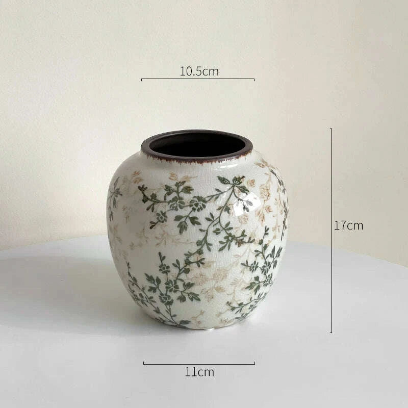 KIMLUD, New Chinese ceramic vase dried flower water flower arrangement retro living room entrance decoration ornament small and fresh, KIMLUD Womens Clothes
