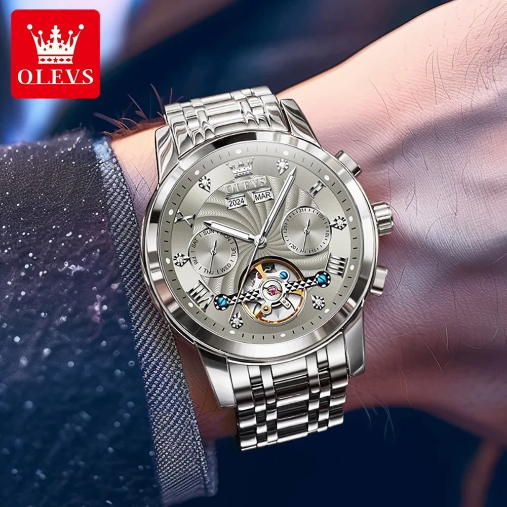 Skeleton Stainless Steel Watch Tourbillon — Silver | KIMLUD