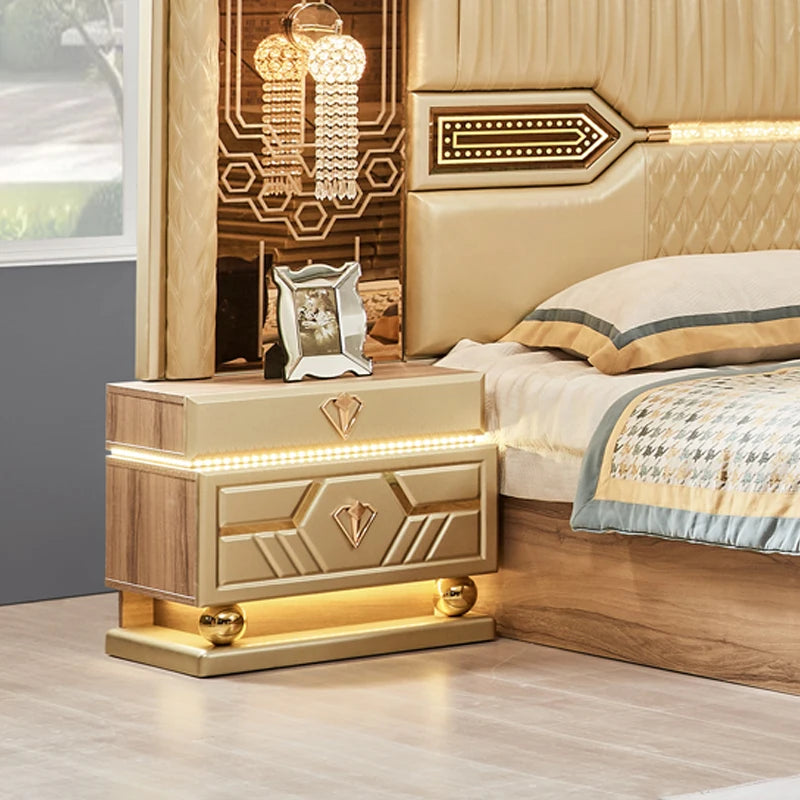 Design King Size Double Leather Bed Suite Master Room Full Set Luxury Wooden 5 Piece Home Furniture Bedroom Sets