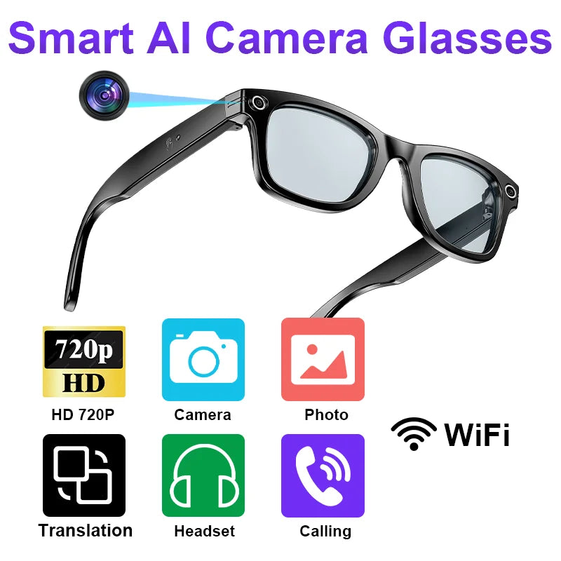 Smart Glasses Recording Videos AI Photo Recognition Answer Translation 260mAh Large Battery IP65 Waterproof Bluetooth Glasses