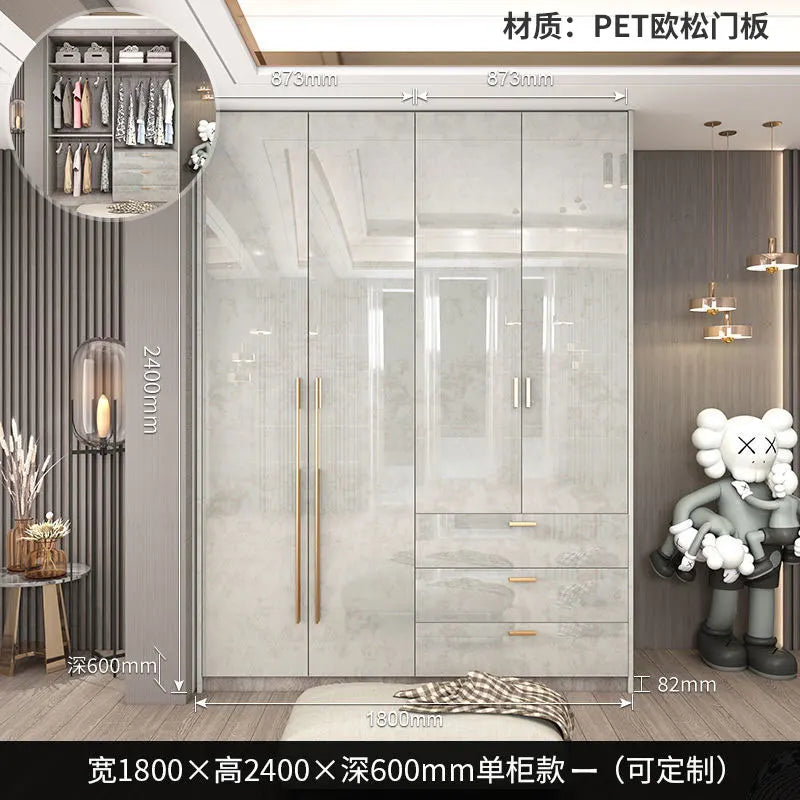 Glass Door Modern Wardrobe With Ample Storage And Brass Hardware — Pale Gray | KIMLUD