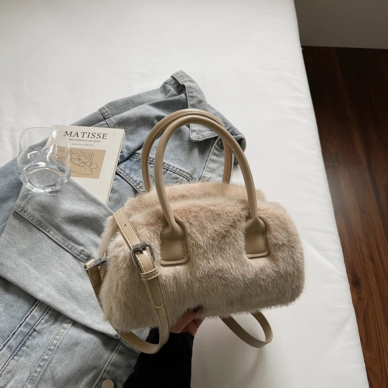 2025 Latest Winter Warm Soft Plush Top-handle Bags For Women All-match Designer Purses And Handbag Luxury Shoulder Crossbody Bag