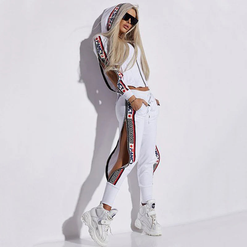 Cotton-Polyester Two-Piece Set Zip Hoodie and Sweatpants — Black | KIMLUD