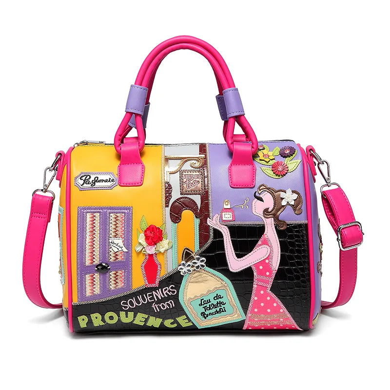 PU Leather Handbag Large Capacity Boston Bag — Multicolor | KIMLUD