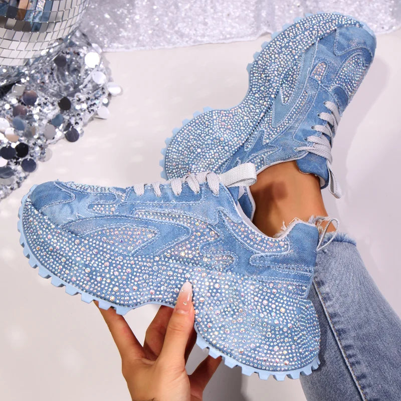 Women's Sneakers – Crystal Embellished Platform – PU Insole | KIMLUD