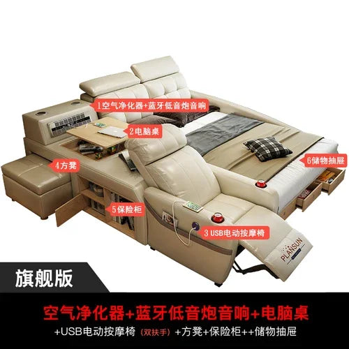 High End Nordic Double Bed Headboard Queen Storage Safe Luxury Twin Bed Frame Full Size Sleeping Camas De Casal Home Furniture