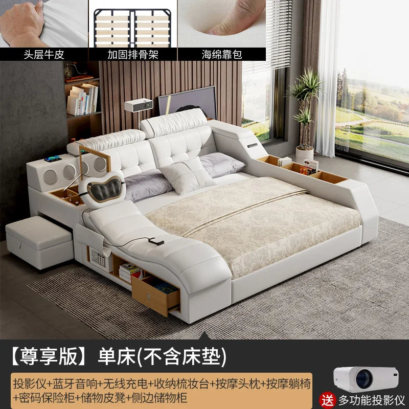 multifunctional king size Double bed bases bed frame storage twin letto matrimoniale Massage chair projector bedroom furniture