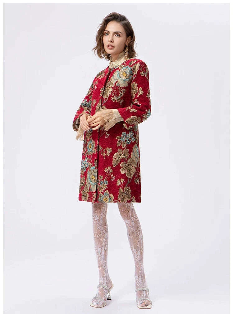 autumn-winter-new-womens-velvet-beaded-round-neck-34-sleeve-burgundy-mid-length-coat-chenille-texture-luxury-jacketkimludkimlud-35562232