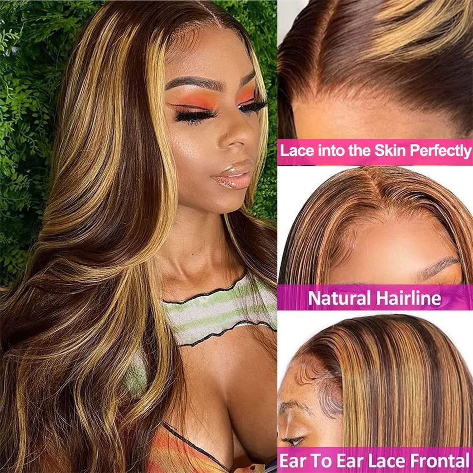HD Lace Frontal Wig – Highlight Wave – Human Hair – Honey Blonde | KIMLUD