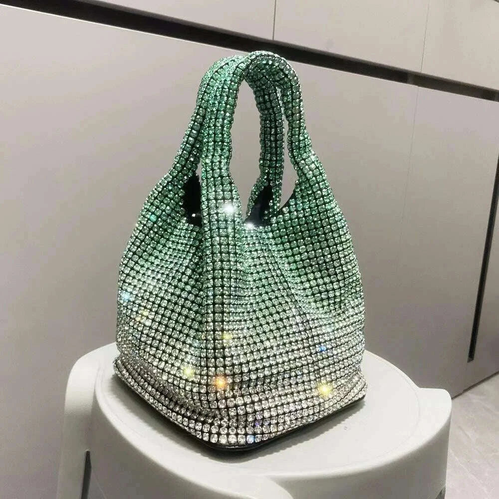 KIMLUD, Handle Rhinestones Evening clutch Bag Purses and handbag luxury Designer hobo shoulder bag Shiny Crystal Clutch purse bucket bag, KIMLUD Womens Clothes