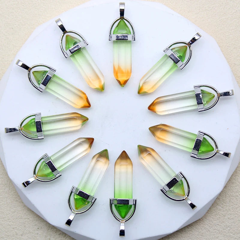 New Fashion Glass Colorfull Pillar Point Charm Pendants for Jewelry Pendants Making 24pcs/lot Wholesale Free Shipping