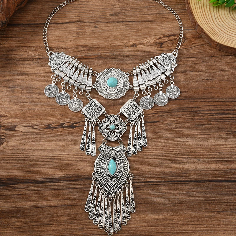 Necklace – Exaggerated Coin Wing Tassel Pendant – Zinc Alloy | KIMLUD