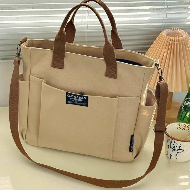 Urban Minimalist Canvas Tote Bag Large Capacity — Beige | KIMLUD