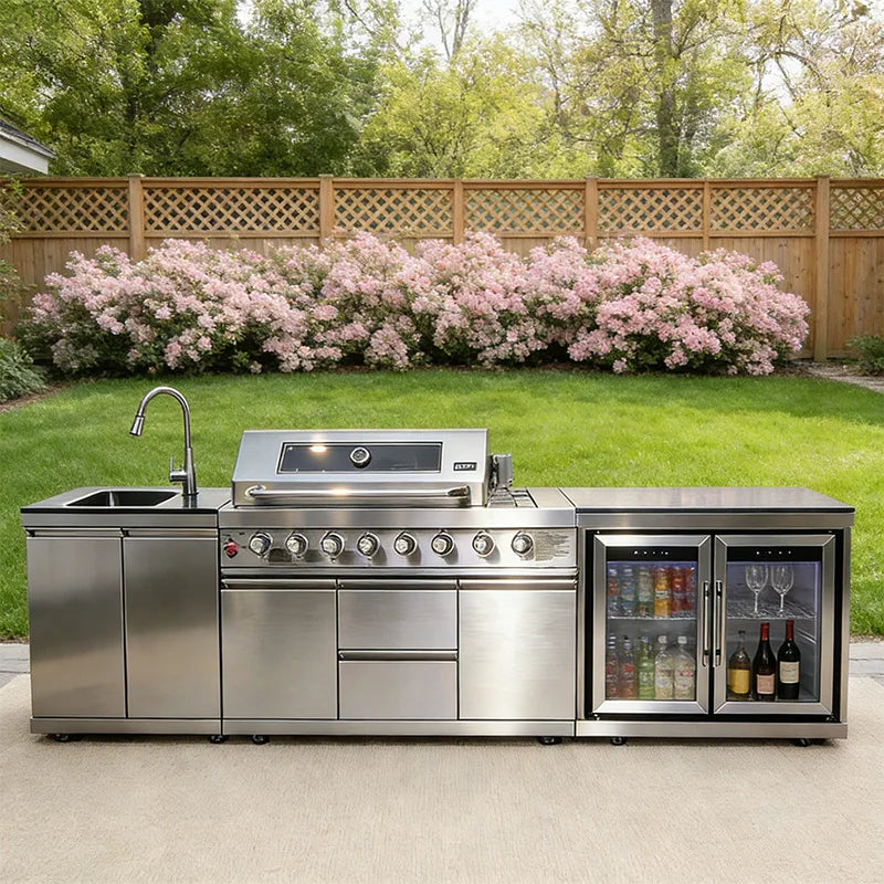 Stainless Steel Outdoor Kitchen Cabinet With Grill — Stainless | KIMLUD