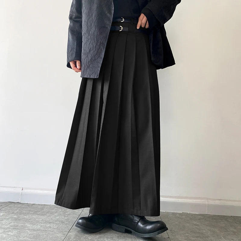 2024 Men Casual Skirts Solid Color Pleated Zipper Loose Trousers Personality Streetwear Leisure Fashion Men Skirts S-5XL INCERUN