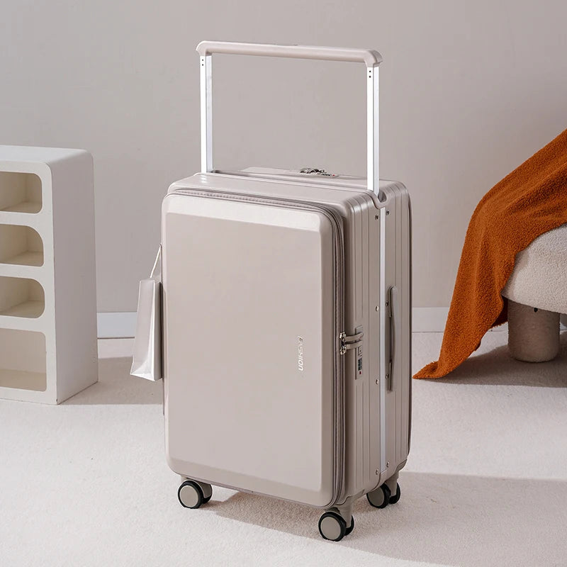 Suitcases Wide Handle Front Opening ABS — Black | KIMLUD